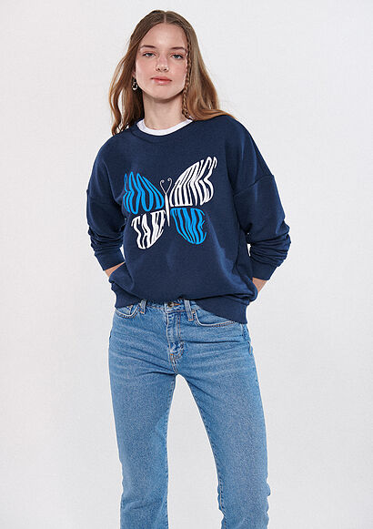 Kelebek Baskılı Lacivert Sweatshirt2