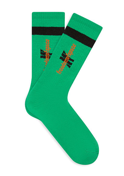 Freedom of Space X Mavi Logolu Yeşil Soket Çorap - 0