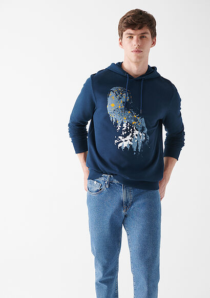 Baykuş Baskılı Lacivert Sweatshirt - 1