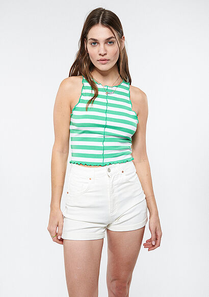 Yeşil Çizgili Crop Tişört
