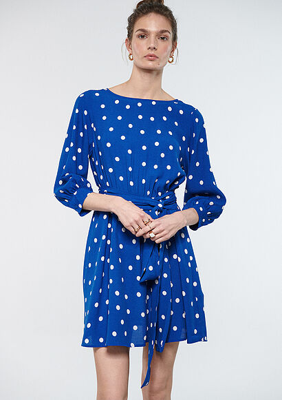 Puantiyeli Mavi Elbise - 0