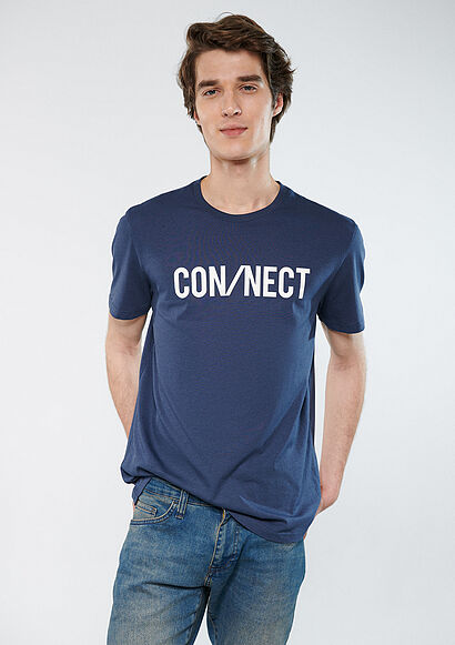 Connect Baskılı Mavi Tişört - 0