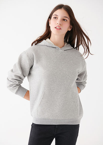 Kapüşonlu Gri Basic Sweatshirt - 0