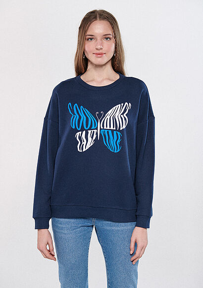 Kelebek Baskılı Lacivert Sweatshirt3