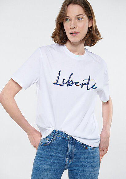 Liberte Nakışlı Beyaz Tişört - 0