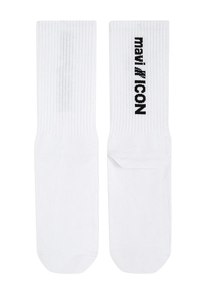 Icon Baskılı Beyaz Soket Çorap - 0