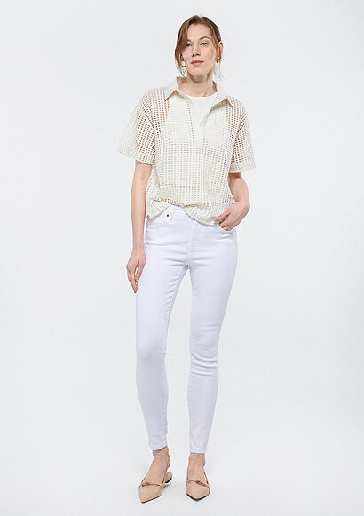 Tess Beyaz Gold Luxury Jean Pantolon - 0