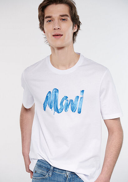 Mavi Logo Baskılı Beyaz Tişört