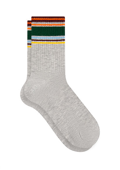 Çizgili Gri Soket Çorap - 0