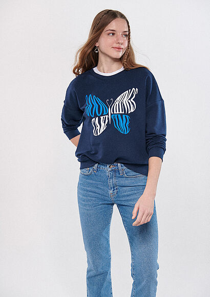 Kelebek Baskılı Lacivert Sweatshirt1