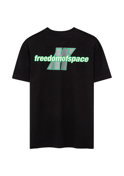 Freedom of Space X Mavi Logo Baskılı Siyah Tişört