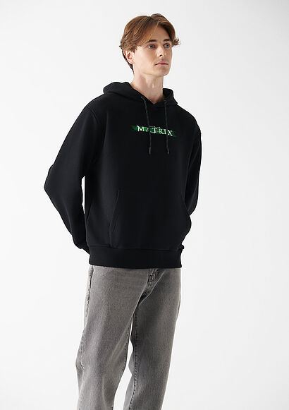Matrix Baskılı Siyah Sweatshirt - 0