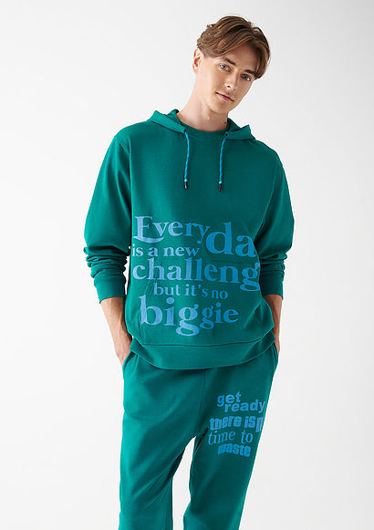 Mavi Pro Baskılı Kap&uuml;şonlu Yeşil Sweatshirt - 0