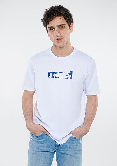 Maviterranean Mavi Balık Logo Baskılı Beyaz Tişört - 0