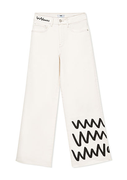Paloma Waves Baskılı Beyaz Jean Pantolon - 0