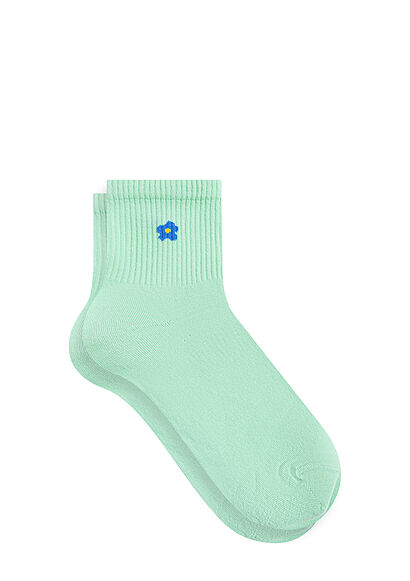 Çiçek Nakışlı Yeşil Soket Çorap - 0