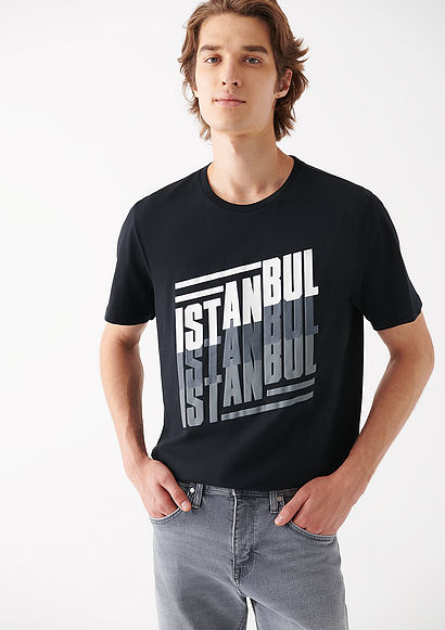 İstanbul Baskılı Siyah Tişört - 0