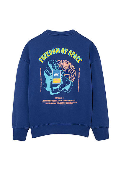 Freedom of Space X Mavi Baskılı Lacivert Sweatshirt