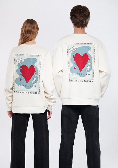 Love Land Baskılı Beyaz Sweatshirt - 0