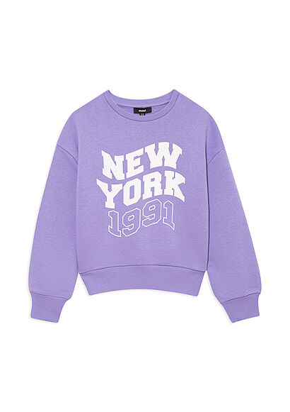 New York Baskılı Mor Sweatshirt - 0