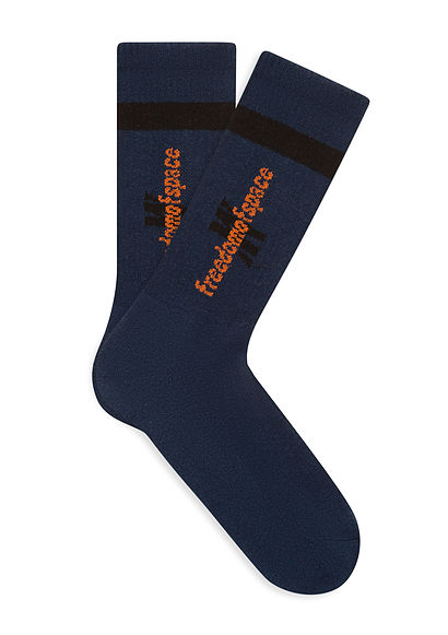 Freedom of Space X Mavi Logolu Mavi Soket Çorap - 0