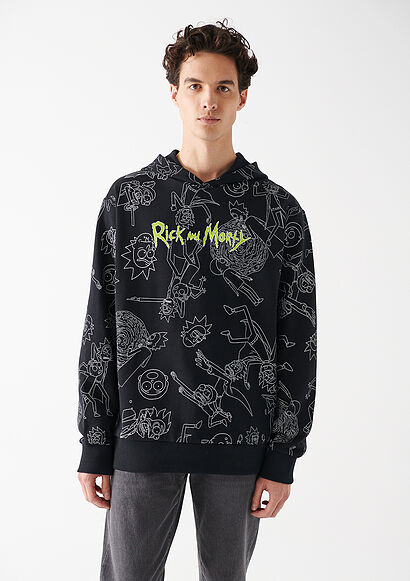 Rick and Morty Baskılı Siyah Sweatshirt - 2