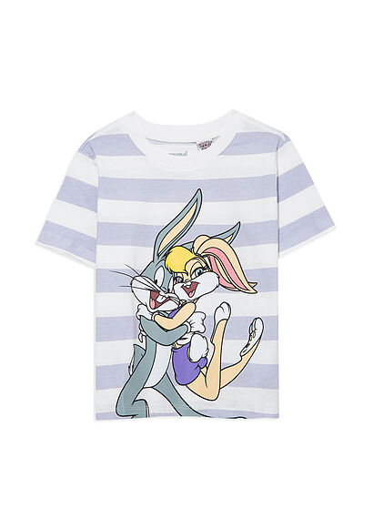 Bugs Bunny Baskılı Çizgili Tişört - 0