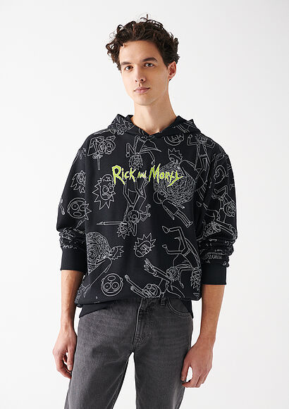 Rick and Morty Baskılı Siyah Sweatshirt - 0