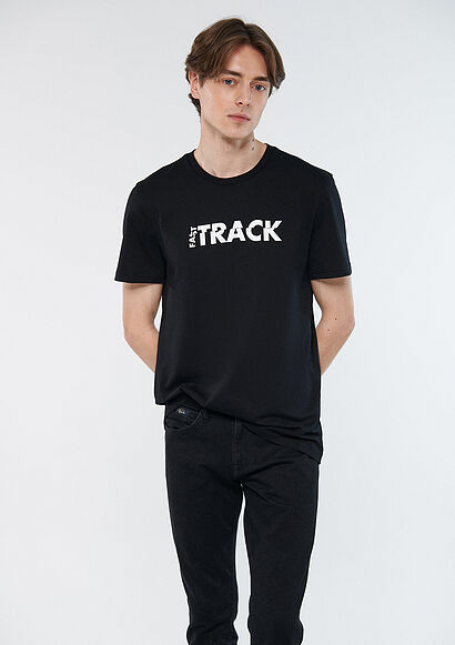 Fast Track Baskılı Siyah Tişört - 0