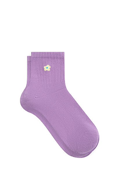 Çiçek Nakışlı Lila Soket Çorap - 0