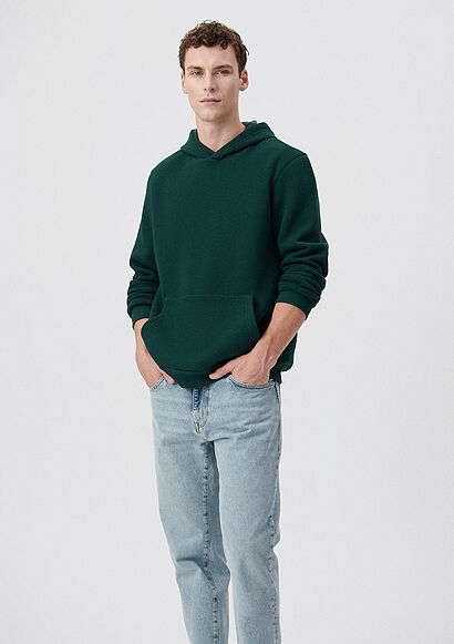 Kapüşonlu Yeşil Basic Sweatshirt - 0