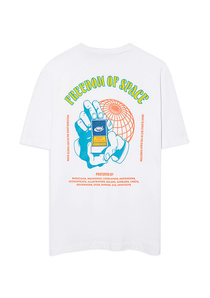 Freedom of Space X Mavi Baskılı Beyaz Tişört