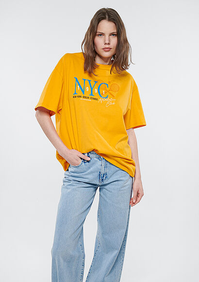 NYC Baskılı Sarı Tişört - 0