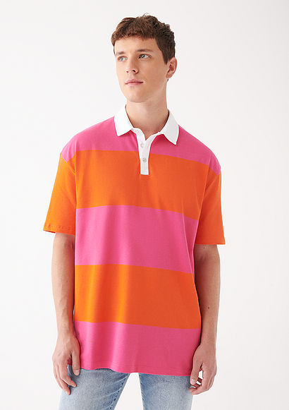 Blok Renkli Turuncu Polo Tişört