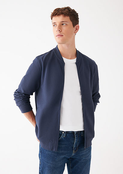 Fermuarlı Lacivert Sweatshirt - 0