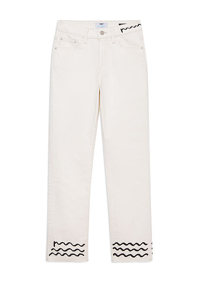 New York Rivers Baskılı Beyaz Jean Pantolon - 0