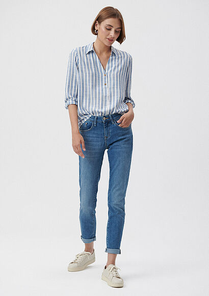 Ada Gölgeli Mavi Vintage Jean Pantolon - 0