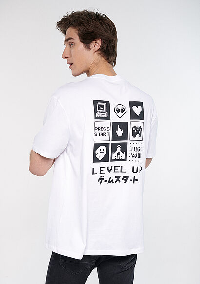 Level Up Baskılı Beyaz Tişört - 0