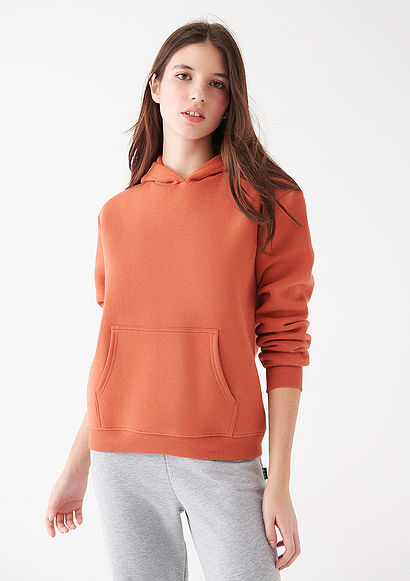 Kapüşonlu Turuncu Basic Sweatshirt - 0